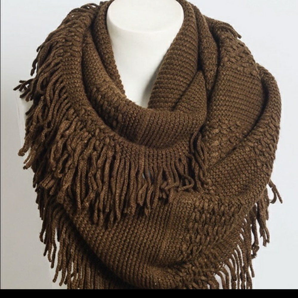 Brown Tassel Infinity Scarf